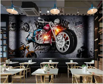 Pasirinktinius nuotraukų freskos 3d tapetai Motociklo skaldyti sienos asmenybės baras fone kambarį namų dekoro tapetai, sienų ir 3 d