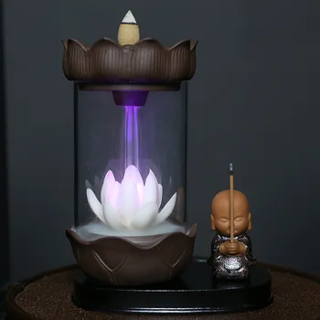 Prekinis, galinis stiklo Mažai Vienuolis White Lotus LED Lempos Moliuskui Smilkalų Degiklis Namų Puošybai Namų Aksesuarai Dovanos Kambarį Dekoro