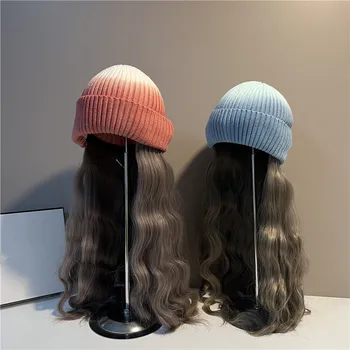 202210-shi mados Kaklaraištis dažyti smailas megzti kratinys nuimamas Nuolydžiai Netikrų plaukų lady Skullies Beanies bžūp moterų kietas skrybėlę